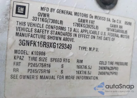 1999 Chevrolet Suburban 1500 Lt z USA, uszkodzony, nr VIN 3GNFK16R9XG129349